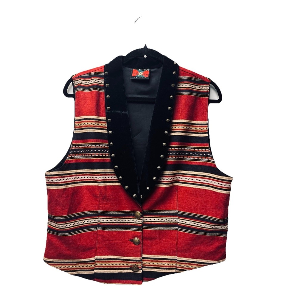 VTG Roper Five Star L Red Western Vest Studded Cowgirl Southwest Aztec Rodeo 80s